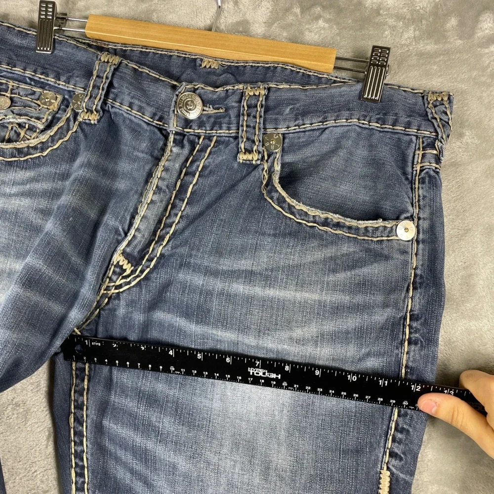 True Religion Straight Jeans Mens 36 Blue Pre-owned Thick Stitch Flap